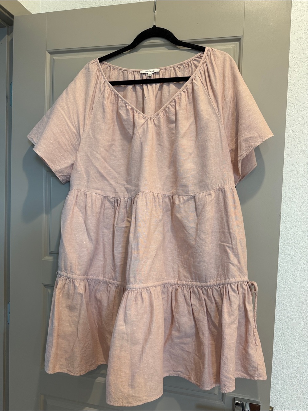 Madewell Light Pink Linen Tiered V-Neck Dress